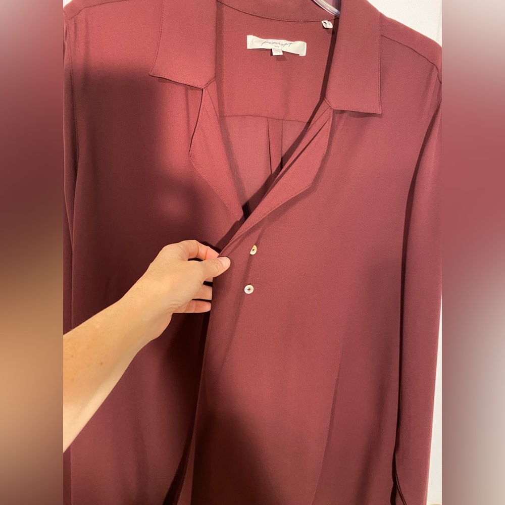 Foxcroft Draped Wrap Style Long Sleeve Blouse Burgundy Size 16 - Picture 4 of 9